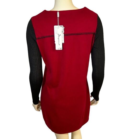 NWT Jinyanzi Soft Red Black Long Sleeve Mini Dress with Pockets Retro Vintage - Picture 5 of 11